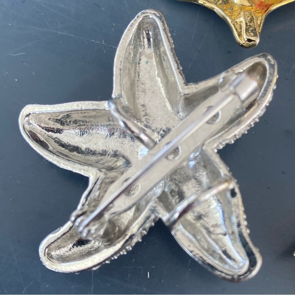 Stella & Dot Silver Tone Faux Turquoise Rhinestone Starfish Brooch Pendant - Picture 3 of 3